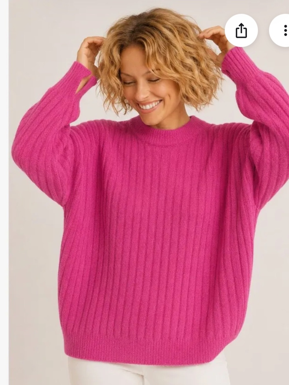 NEW AERIE Pink Buttercream ribbed fuzzy oversized sweater women size S L
